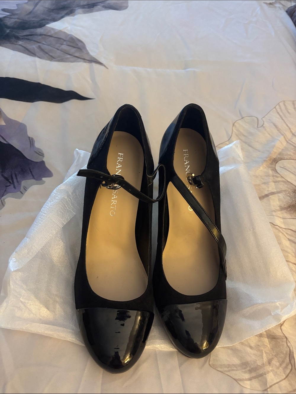 Franco Sarto Black Patent-Toe Mary Jane Heels